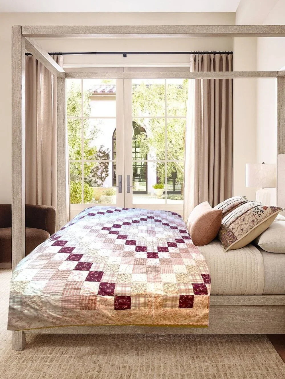 Summer Quilt Bedcover Floral Patchwork Country Chic Sz Queen Pink/Red